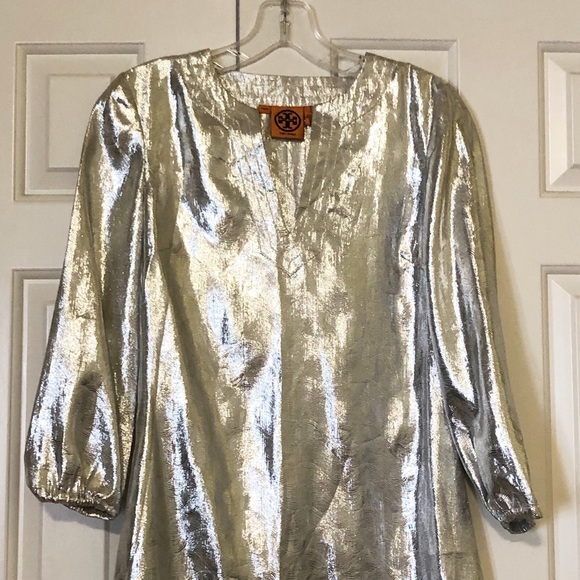 Tory Burch gold tunic silk blend dress small 4 - Picture 3 of 16